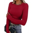 thumbnail image 3 of Felirenzacia Women's Red Ribbed Knit Pullover Top, Sweatshirt with Thumb Holes, V Neck Lapel Collar Shirt, S-2XL, 3 of 6