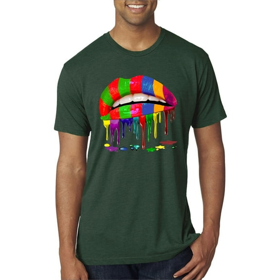 Wild Bobby, Colorful Painted Lip, Streetwear, Men Premium Tri Blend Tee, Forest Green, Medium
