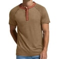 thumbnail image 4 of JWD Classic henley style Three button henley closure, Mens Henley Short Sleeve T-Shirt Cotton Casual Shirt Mens ShirtsSummer Daily T-Shirts Dark Khaki 2XL, 4 of 6