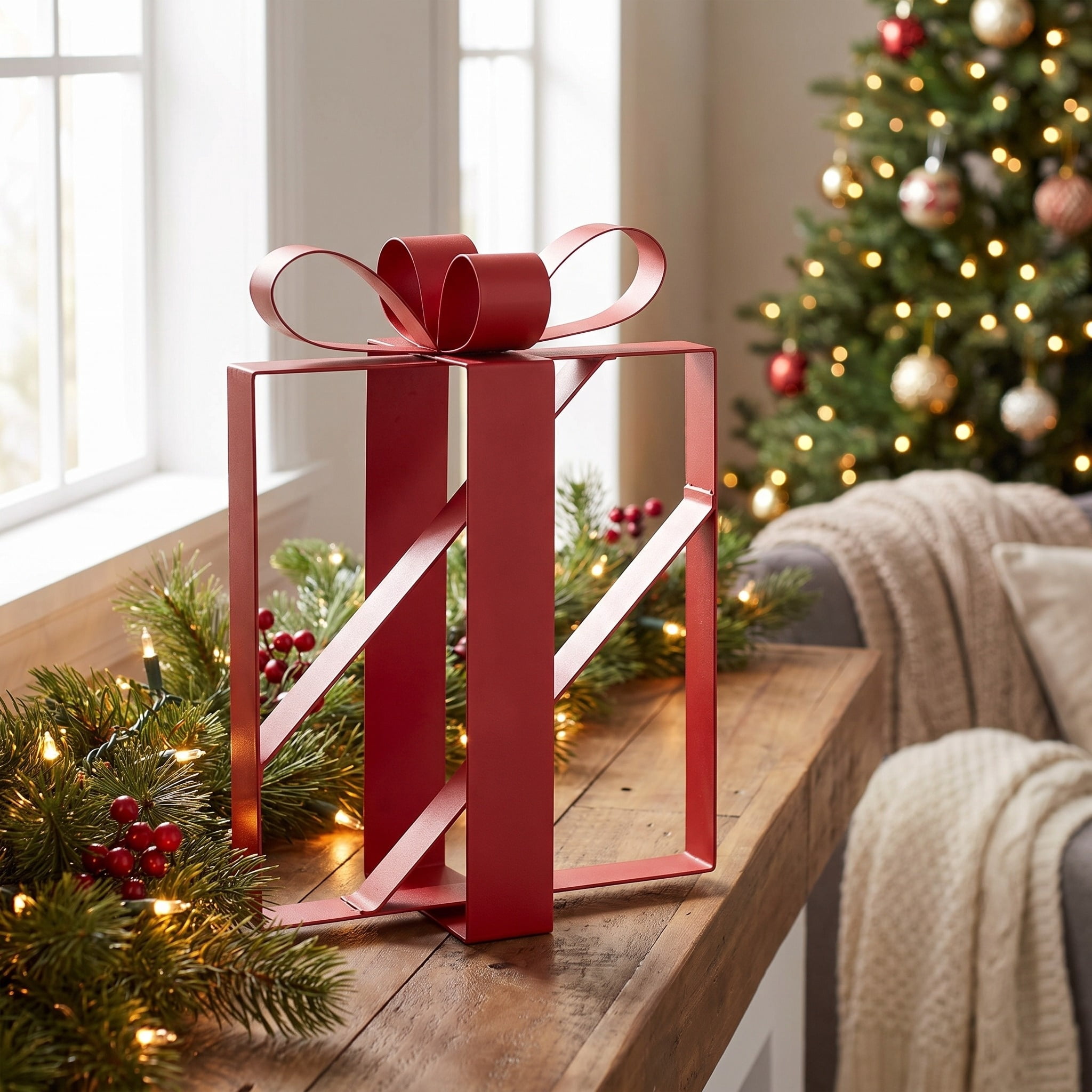 Metal Gift Box Christmas Decoration, Red, 10.5", by Holiday Time