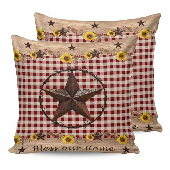 Outdoor Waterproof Throw Pillow Covers Set of 2 Bless Our Home Decorative Pillowcases Outdoor Pillows Cushion Case 18x18 Inch Texas Star Sunflower Red Plaid Patio Pillows for Couch Sofa Bed Garden