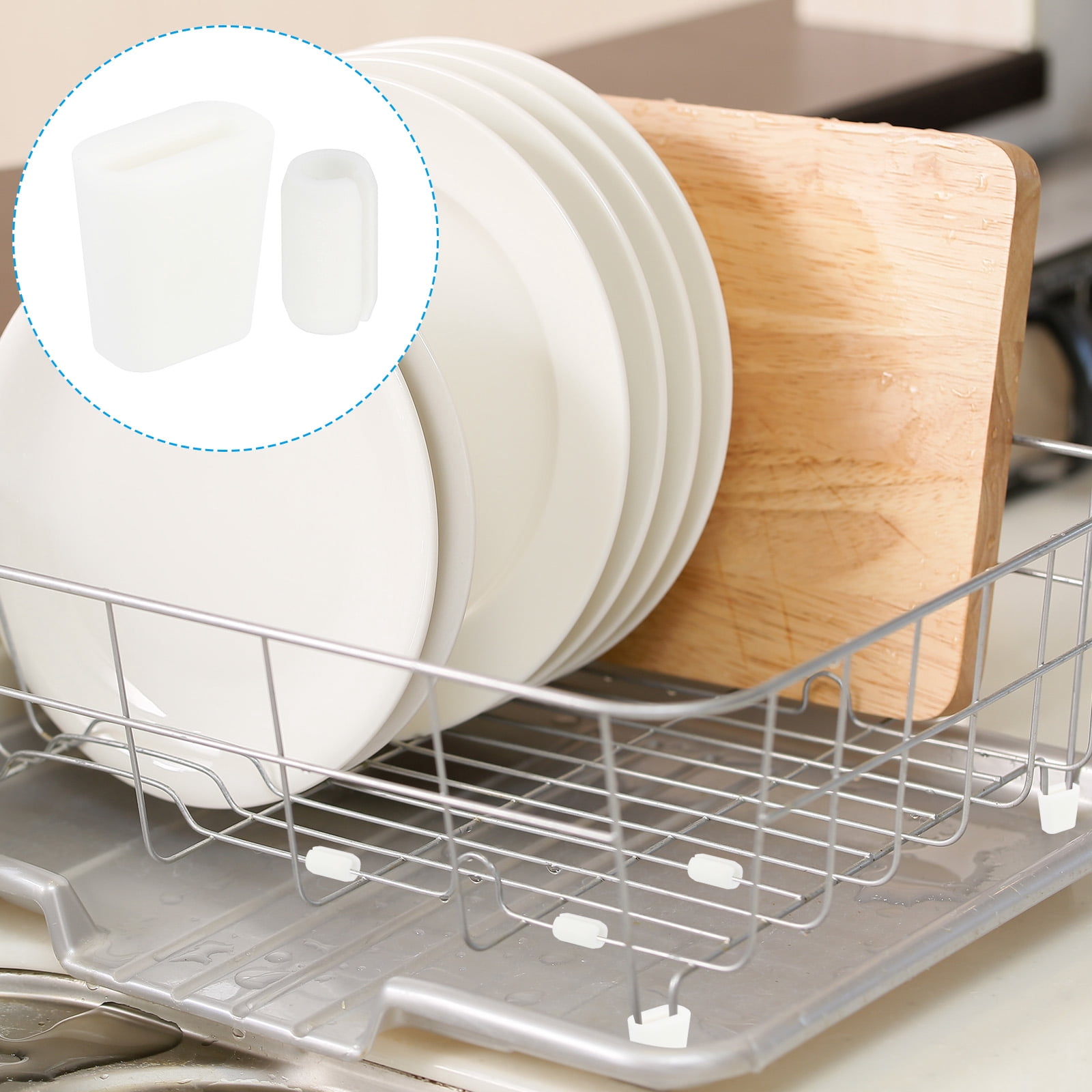 Unique Bargains Kitchen Sink Rack Feet Rubber Protector with Bumpers White