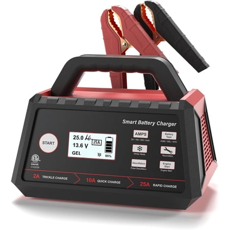 2/10/25 Amp 12V Smart Car Battery Charger, Fully Automatic Battery Maintainer with Engine Start, Auto Desulfator, Battery Repair, Winter Mode, for AGM, STD, Gel, Deep Cycle Batteries