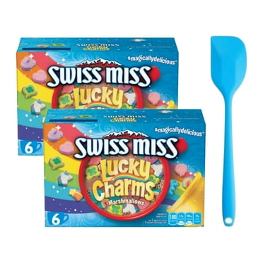 Swiss Miss Chocolate Flavored Hot Cocoa Mix with Lucky Charms Marshmallows, 6 Count Hot Cocoa Mix Packets (2 pack) and 8in Silicone Spatula (Color Varies)