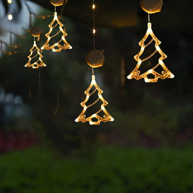 Dvkptbk Christmas Window Lights Decorations, Lighted Bell-Tree-Reindeer-Snowflake-Star Battery Operated with Suction Cup for Christmas Window Glass Wall Indoor Decorations