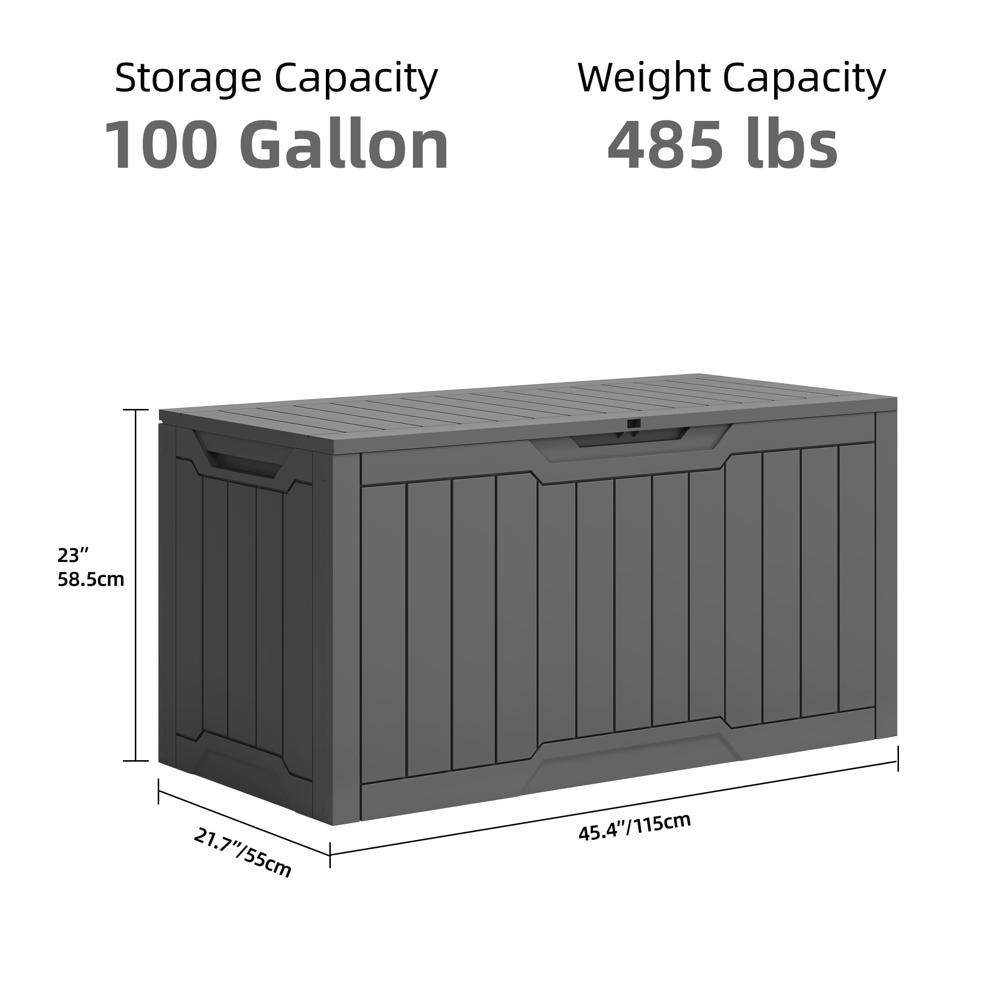 Uforic 100 Gallon Resin Deck Box, Outdoor Weatherproof & Lockable, Dark Gray