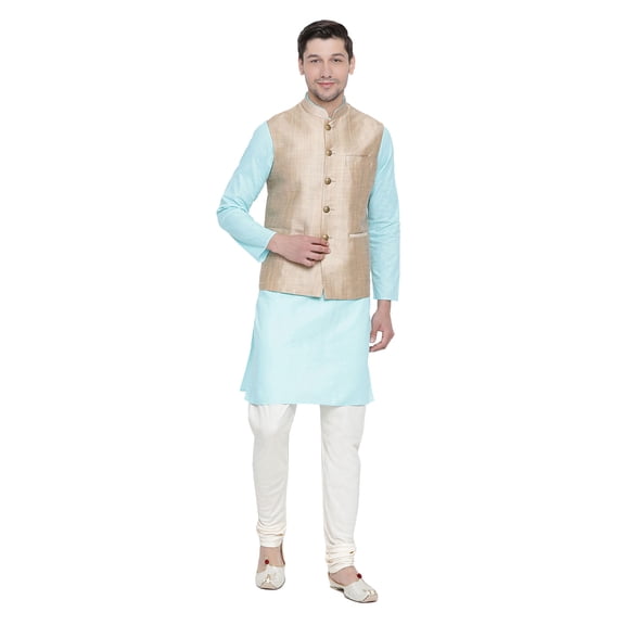 ELINA FASHION Men's Indian Silk Blend Kurta Pajama And Nehru Jacket (Waistcoat) Diwali Wedding Traditional Dress Set