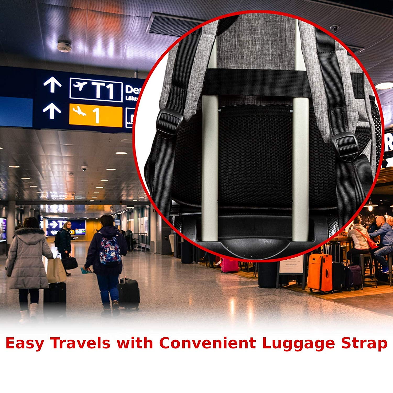 OPACK Large Padded Backpack for Adults, Anti-Theft RFID, USB Port, Suitable for 17" Laptop