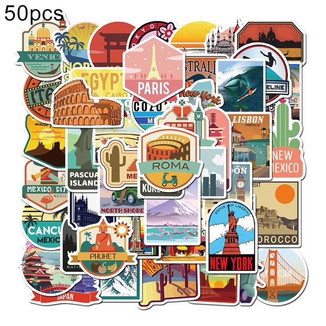 Gwong Decoración hogareña 50pcs mini paisaje paisaje patrón maleta scooter cuaderno etiquetas calcomanías calcomanías Gwong 21052089