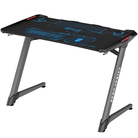 [UPGRADE] Kinsal Z-Shaped Gaming Desk Computer Desk Table with Fighting RGB LED Ambience Lighting, Racing Table E-Sports Durable Ergonomic Comfortable PC Desk (Best Gaming Pc Upgrades)