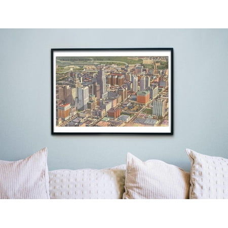 Vintage Houston Texas Skyline Boston Public Library Downtown Wall Art, Unframed Paper Poster 8x10in