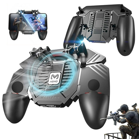 Mobile Game Controller, 6 Finger Cooling Fan Fit for PUBG/Call of Duty, L1R1 L2R2 Mobile Game Trigger Gaming Controller Joystick Gamepad Grip Fit for IOS/ Android Smart Phones