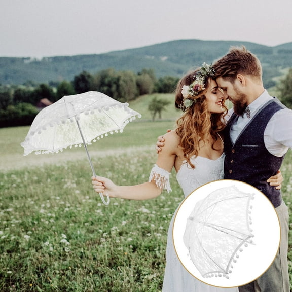 Phenofice 1Pack Parasol for Women with White Cloth and Iron Material Round Shape