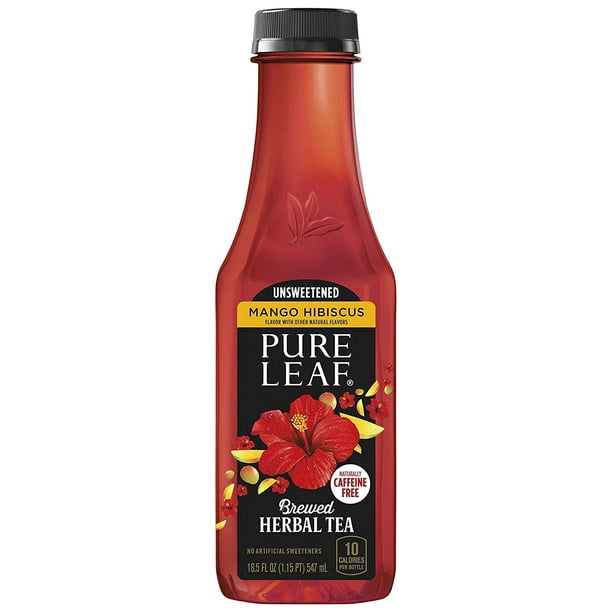 Pure Leaf Herbal Iced Tea, Unsweetened Mango Hibiscus, 18.5 oz Bottle
