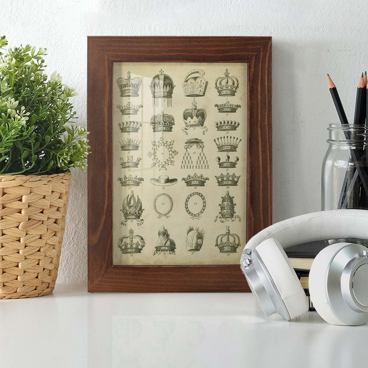 Heraldic Crowns & Coronets III -Framed Print w/glass-Chestnut