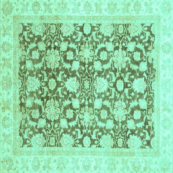 Ahgly Company Indoor Square Oriental Turquoise Blue Traditional Area Rugs, 3' Square