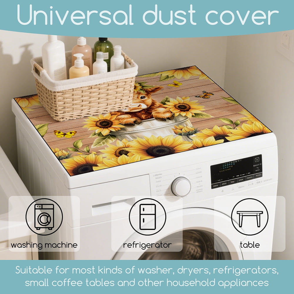 Highland Cattle Washer Dryer Dust Cover 23.6×19.7inch Sunflowers Cute Calf Washing Machine Top Protector Pads Non Slip Washing Machine Top Covers DIY