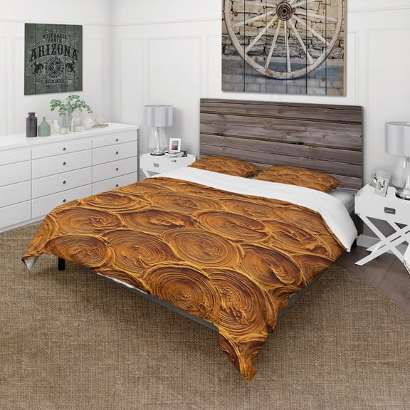 Designart 'Concentric Paint Rings in Earthy Gold Brown' Mid-Century Modern Duvet Cover Set