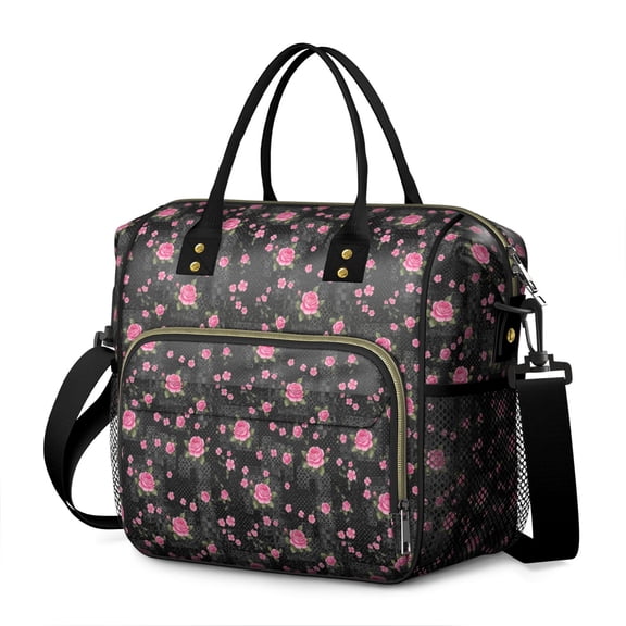 Pioneer Flower Floral Print Pattern Womens Lunch Box for Work,Insulated Large Lunch Bag,Leakproof Adult Lunch Bag for Work,Beach,Travel,Picnic,Camping