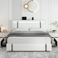 thumbnail image 3 of Homfa Queen Bed Frame with LED Lighted Headboard & USB Ports, PU Low Profile Storage Bed Frame with 2 Drawer, Adjustable Headboard, No Box Spring Needed, White, 3 of 9