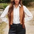 thumbnail image 2 of Morttic Women's Solid Color Western Fringe Cropped Vest – Suede Look, Sleeveless, Hollow Out Accents, Cowgirl Fashion Outerwear Brown，S, 2 of 4