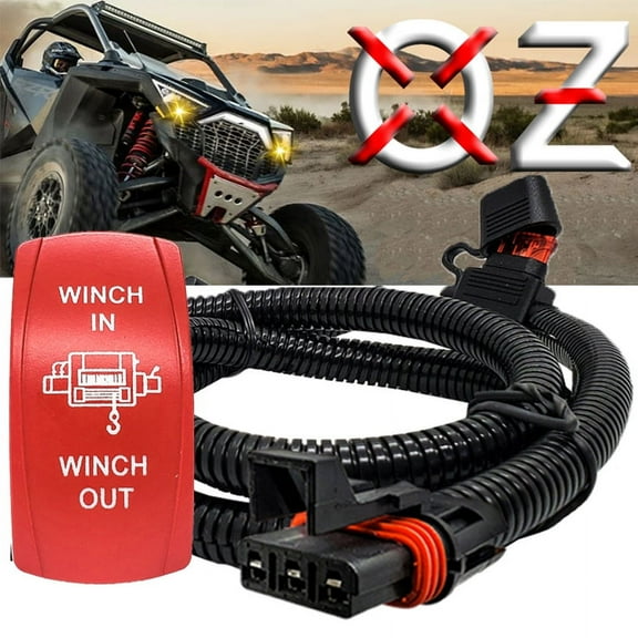 WINCH In/Out Momentary Red Rocker Switch with Power Busbar Plug Wire Harness Compatible with Polaris Pulse Power Busbar RZR Pro Ranger Crew XP 2018-2023