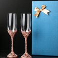 thumbnail image 2 of Champagne Flutes - Crystal Glass Metal Base With Crystal Stones, Set of 2 Toasting Flute Pair, Wedding Anniversary Party Birthday Banquets and Gifts for Bride and Groom (Rose Gold), 2 of 7