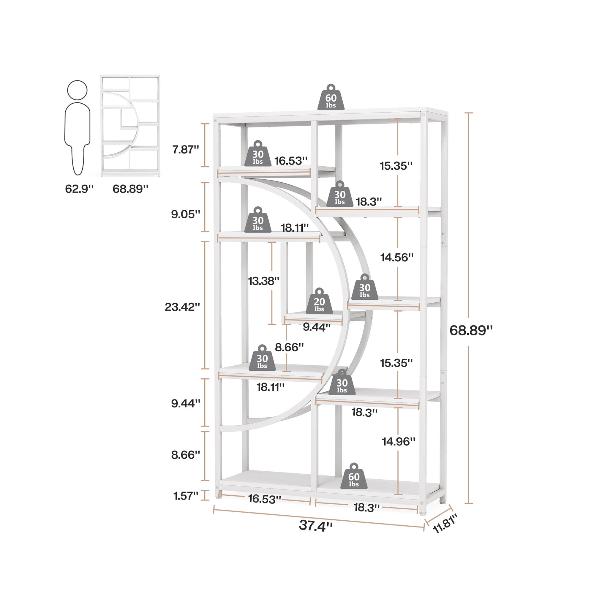 MAYEERTY Freestanding 9-Tier Etagere Bookshelf Industrial Charm Home Decor Display Shelf