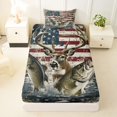 thumbnail image 3 of Feelyou Retro American Flag Buck Fishing Twin Sheet Sets for Men Boys, Bass Pike Fish Animal Bedding, Beige, 3 Pieces, 3 of 5
