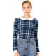 thumbnail image 1 of INSPIRE CHIC Blusaa Cuadros Cuello Peter Pan Manga Abullonada En Contraste Camisa Para Mujer Azul S, 1 of 6