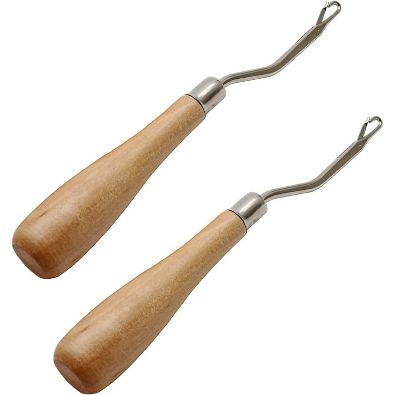 Craft County Ergonomic Bent Latch Hook Tool - Wooden Handle