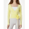 thumbnail image 6 of Stichou Y2k Ballet Pilates Wrap Top for Women Workout Yoga Dance Long Sleeve Wrap Shirt Slim Tie Front Going Out Crop Tops Yellow S, 6 of 6