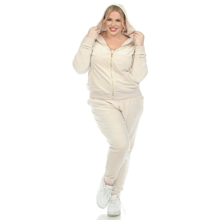 White Mark Women's Plus Size 2 Piece Velour Tracksuit Set