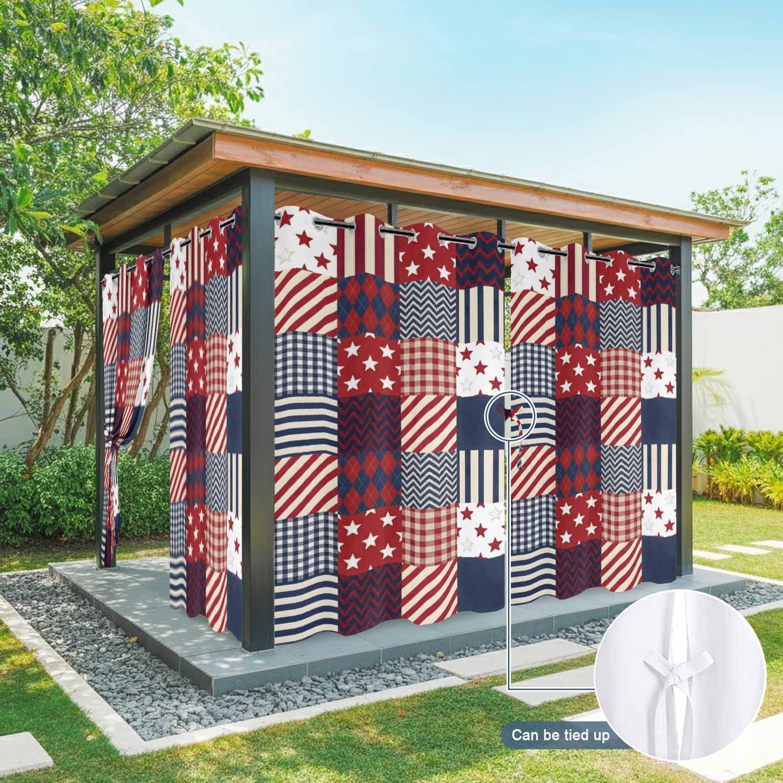 4th of July Independence Day Outdoor Curtains for Patio, Red Blue Star Striped Patchwork Sunshade Privacy Drapes Grommet Waterproof Outside Curtains for Porch/Cabana/Balcony 54"x 108", 1 Panel