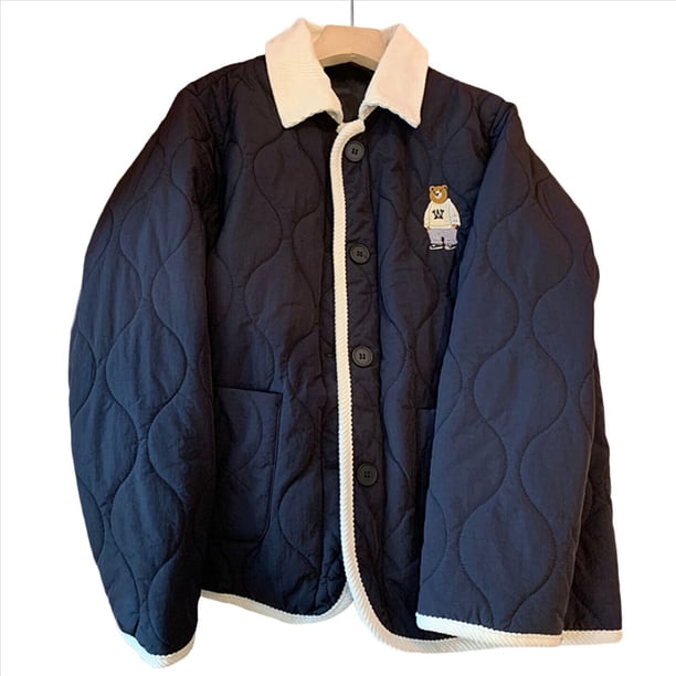 Chaqueta Acolchada Extragrande para Mujer, con Botones y Bolsillo. Negro XXL