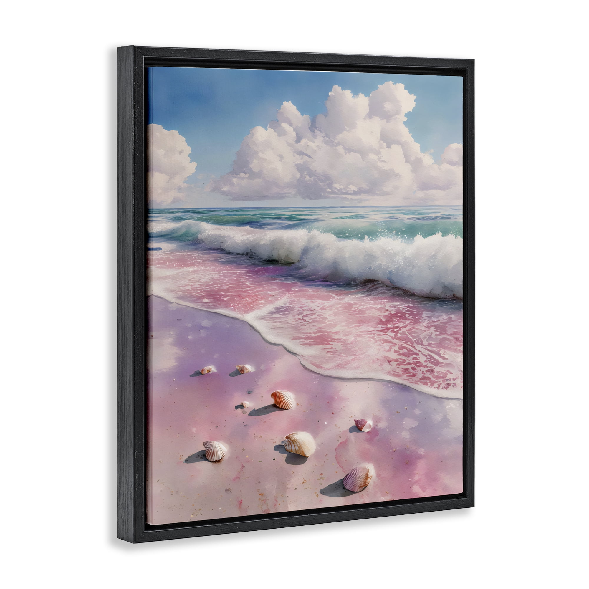 Stupell Industries Pink Sands with Scattered Shells Black Framed Floater Canvas Wall Art, design by Franklyn Gregory