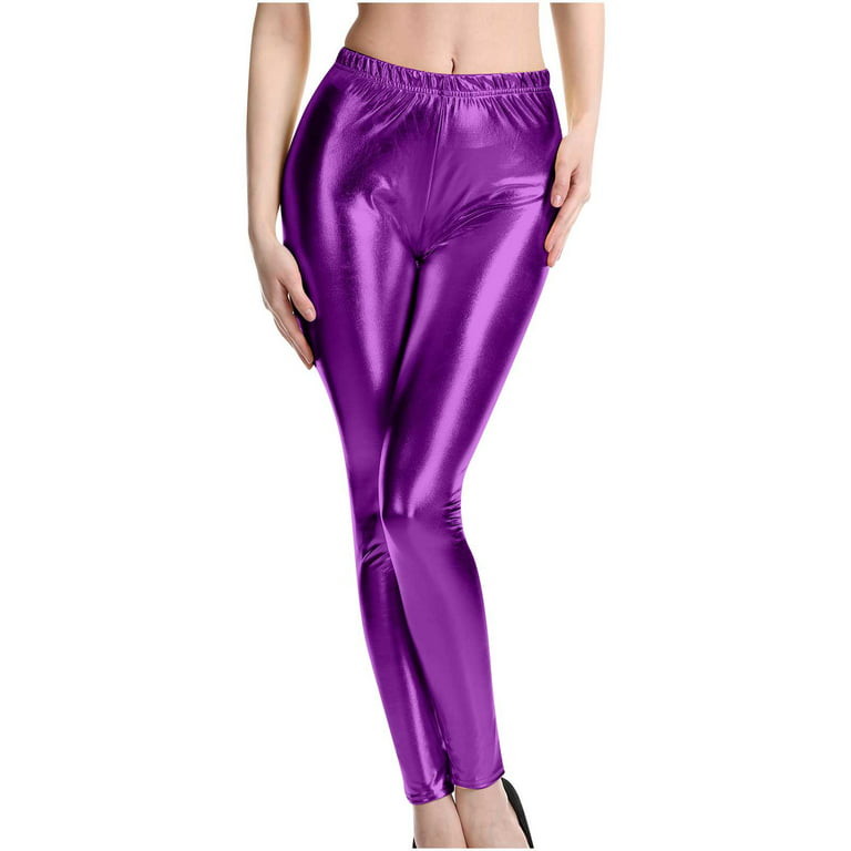 Stamzod Style Punk Rock PU Leather Faux Leather Leggings Women Trousers  Purple Metallic Gold Shiny Sexy Shining Legging Fitness 