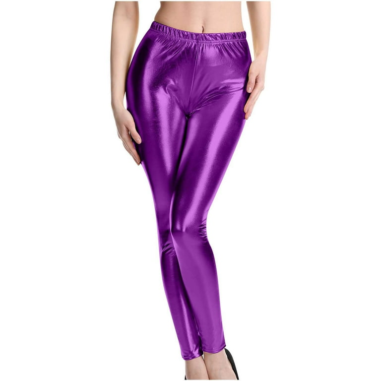 Levmjia Women's Jeans Plus Size Pants Clearance Summer Women's High  Elasticity High Waist Shiny Leather Skinny Pants Purple