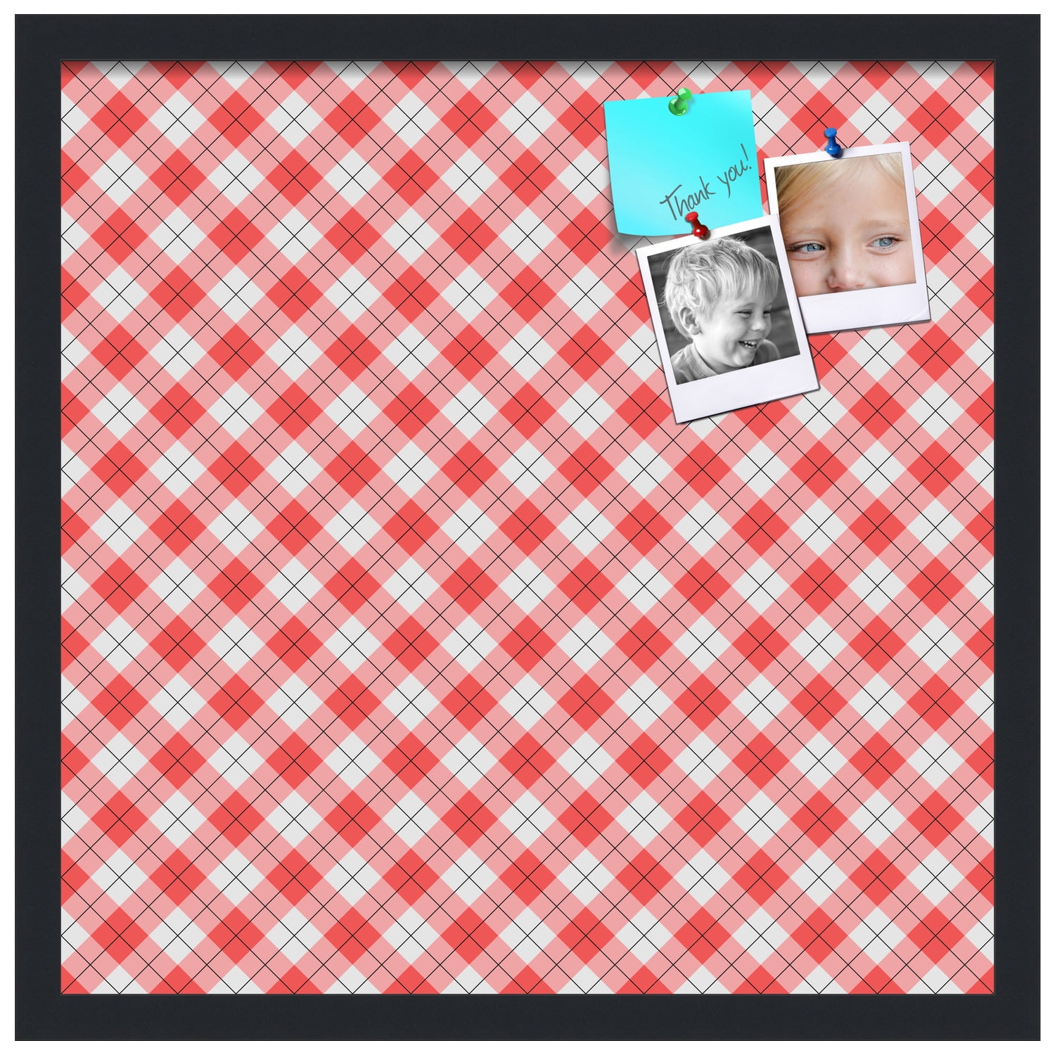 PinPix ArtToFrames 18x18 Custom Cork Bulletin Board Argyle Red   Poster Board Has a Fabric Style Canvas Finish, Framed in Satin Black (PinPix-646)