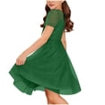 thumbnail image 4 of ITSAME Dress for Girls, Waist-Cinching Puff Short Sleeve Polka Dot Print Summer Fashion Puffy Tulle Princess Dress Army Green 5-6T, 4 of 6