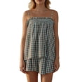 thumbnail image 2 of Gingham Pajamas for Women Set Summer 2 Piece Set Lounge Sleepwear Ruffle Sleeveless Babydoll Cami Top and Plaid Shorts Matching Sets Women Clothing Mint Green S, 2 of 4