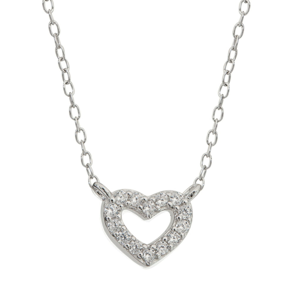 Brilliance Fine Jewelry - Sterling Silver Cubic Zirconia Heart Necklace ...