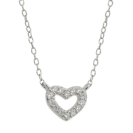 - Sterling Silver Cubic Zirconia Heart Necklace, 16