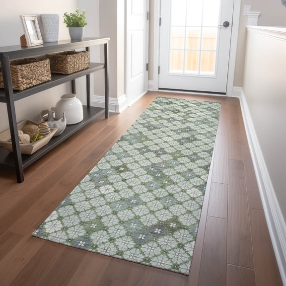 Addison Rugs Chantille Indoor/Outdoor Transitional Geometric Mint Machine Washable Runner Rug, 2'3" x 7'6"