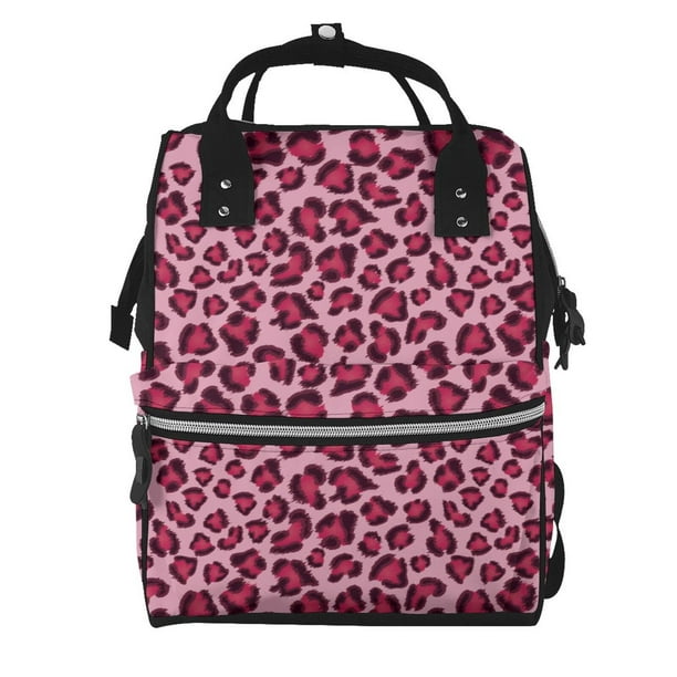 Fotbe Rose Leopard Print Mochila Maternidad - Lona de Sarga Impermeable, Mochila de Pañales de Gran Capacidad con Múltiples Bolsillos y Correas Ajustables
