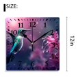 thumbnail image 2 of 12 Inch Wall Clock Battery Operated Silent Clock Decorative for Office, Kitchen, Outdoor, Living Room，Hummingbird Feeding on Tropical Flower in Green Background Drawing, 2 of 4