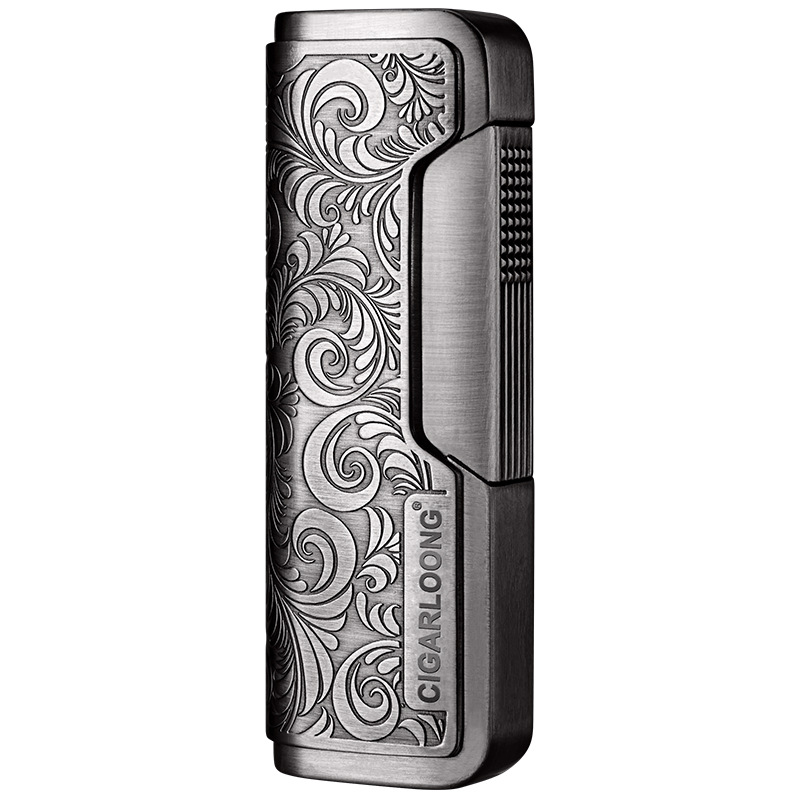 Cigar Lighter Windproof Straight Lighter Art Carved Inflatable Metal Lighter Gift Box Packaging