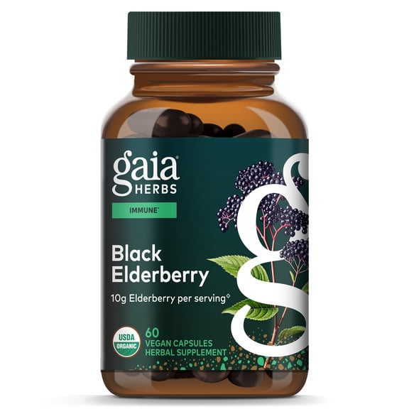 Gaia Herbs Black Elderberry - Daily Immune Support Supplement to Help Support Wellness - With Black Elderberries & Acerola Fruit for Antioxidant Support* - 60 Vegan Capsules (30 Servings)