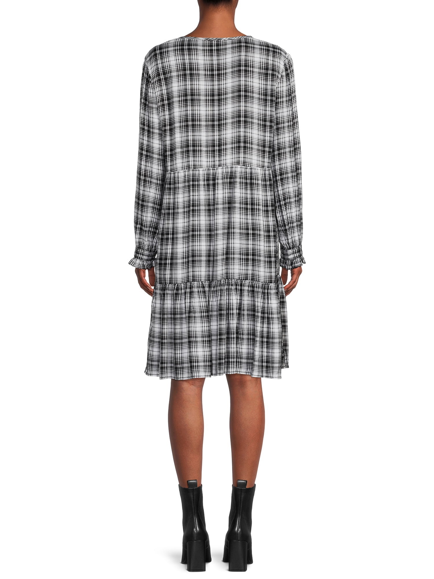 Blu White Blu Women's Plaid Ruffle Hem Dress