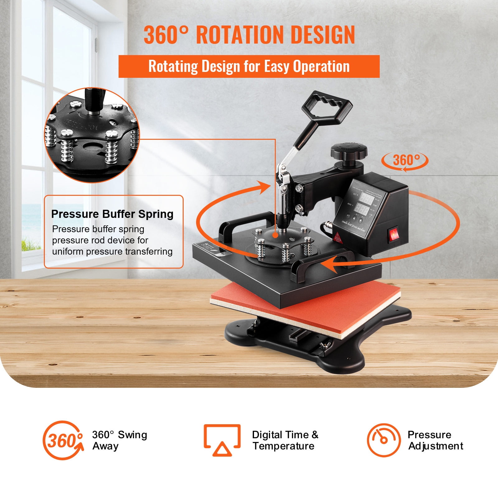 VEVOR 12X10 inch Heat Press Dual Digital Heat Press Machine 650W Swing Away Heat Press T-Shirt Sublimation Printer Transfer 360 Degree Rotation for DIY T-Shirts